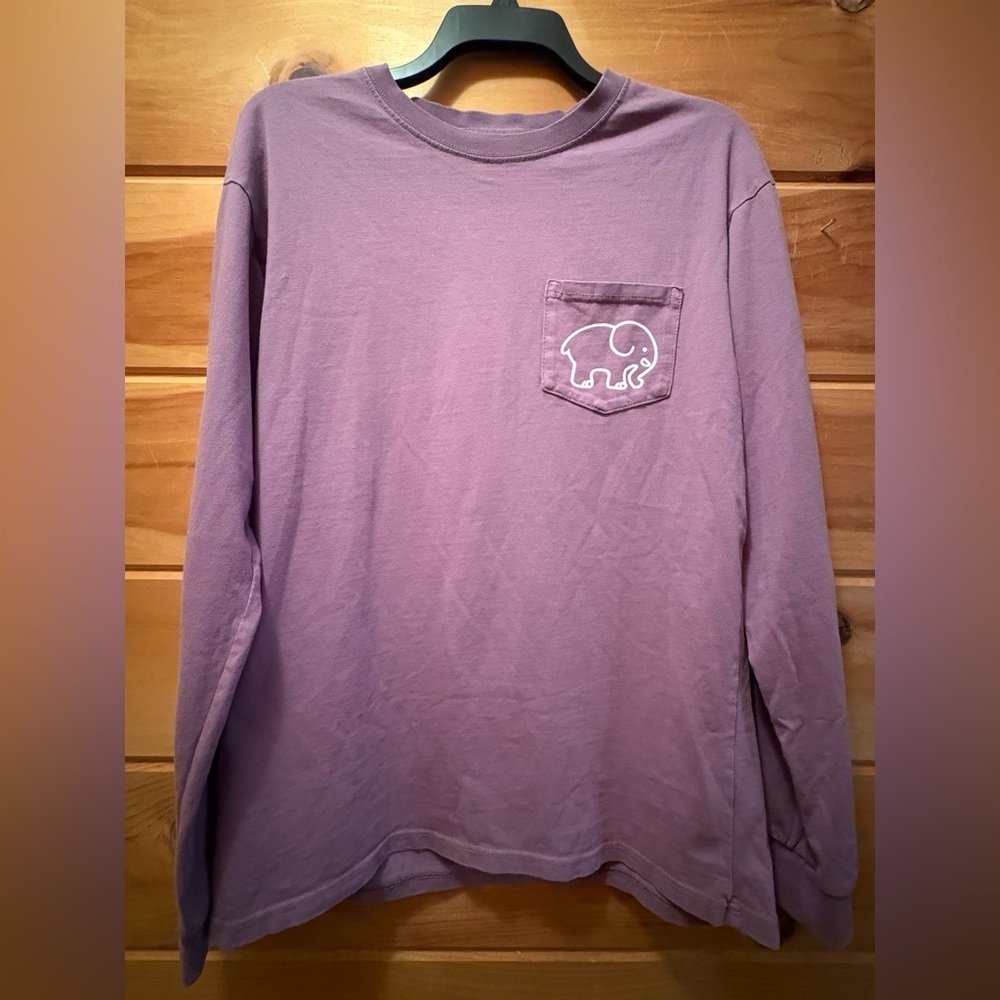 Ivory Ella size Medium purple long sleeve tee with boho elephant print.